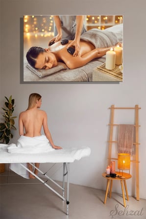 Yatay Tekli Kanvas Duvar Tablosu Salon Yatak Odası Ofis Spa Masaj Egzotik Sıcak Taş Masöz