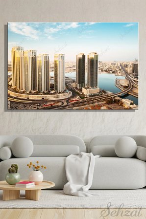 Duvar Tablosu Yatay Kanvas Tekli Salon Mutfak Yatak Odası Ofis Abu Dabi Manzara Gökdelen Şehir