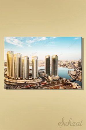 Duvar Tablosu Yatay Kanvas Tekli Salon Mutfak Yatak Odası Ofis Abu Dabi Manzara Gökdelen Şehir