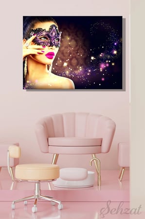 Yatay Tekli Kanvas Duvar Tablosu Modern Salon Yatak Odası Ofis Cafe Karnaval Maskesi Güzel Kadın