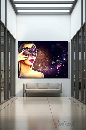 Yatay Tekli Kanvas Duvar Tablosu Modern Salon Yatak Odası Ofis Cafe Karnaval Maskesi Güzel Kadın