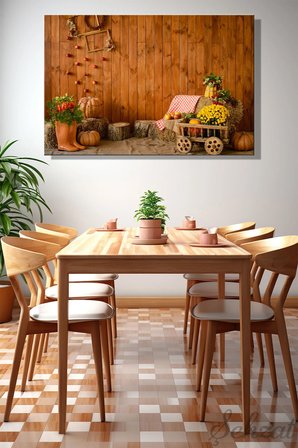 Yatay Tekli Kanvas Duvar Tablosu Modern Lokanta Kafe Restoran Mutfak Sonbahar İç Mekan Dekor
