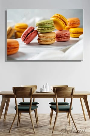 Yatay Tekli Kanvas Duvar Tablosu Lokanta Kafe Restoran Mutfak Tatlı Renkli Makaronlar Pembe Sarı