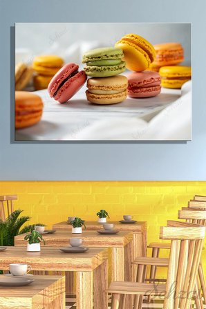 Yatay Tekli Kanvas Duvar Tablosu Lokanta Kafe Restoran Mutfak Tatlı Renkli Makaronlar Pembe Sarı