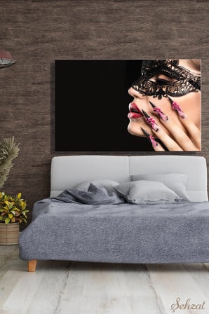 Nü Maskeli Kadın Yüz Yatay Tekli Kanvas Duvar Tablosu Salon Yatak Odası Ofis Cafe