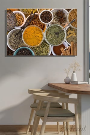 Yatay Tekli Kanvas Duvar Tablosu Modern Lokanta Kafe Restoran Mutfak Kurutulmuş Baharatlar Aroma
