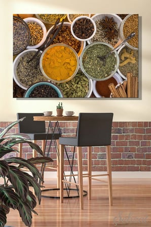Yatay Tekli Kanvas Duvar Tablosu Modern Lokanta Kafe Restoran Mutfak Kurutulmuş Baharatlar Aroma