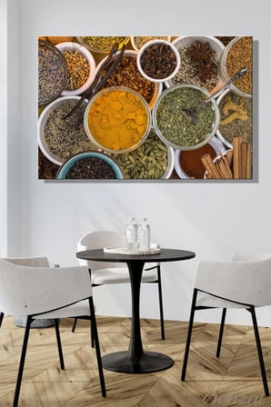 Yatay Tekli Kanvas Duvar Tablosu Modern Lokanta Kafe Restoran Mutfak Kurutulmuş Baharatlar Aroma