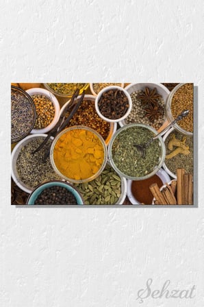 Yatay Tekli Kanvas Duvar Tablosu Modern Lokanta Kafe Restoran Mutfak Kurutulmuş Baharatlar Aroma