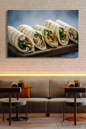 Yatay Tekli Kanvas Duvar Tablosu Modern Lokanta Kafe Restoran Mutfak Yemek Tavuk Dürüm