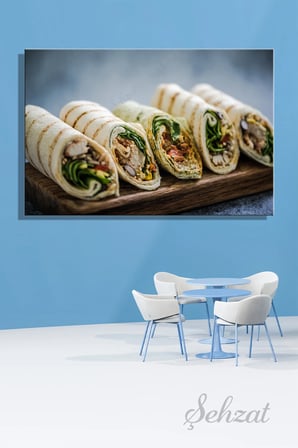 Yatay Tekli Kanvas Duvar Tablosu Modern Lokanta Kafe Restoran Mutfak Yemek Tavuk Dürüm