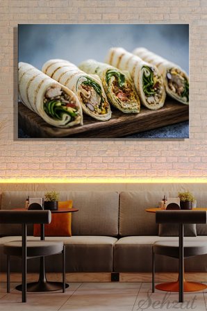 Yatay Tekli Kanvas Duvar Tablosu Modern Lokanta Kafe Restoran Mutfak Yemek Tavuk Dürüm