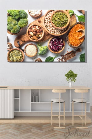 Yatay Tekli Kanvas Duvar Tablosu Lokanta Kafe Restoran Mutfak Bakliyat Kuruyemiş Vejetaryen Vegan