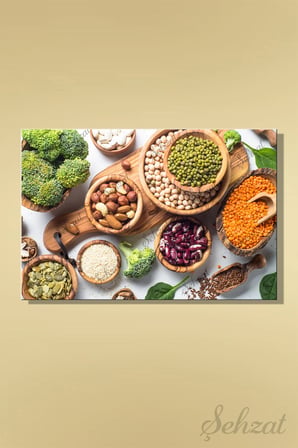 Yatay Tekli Kanvas Duvar Tablosu Lokanta Kafe Restoran Mutfak Bakliyat Kuruyemiş Vejetaryen Vegan