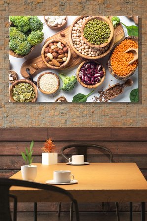 Yatay Tekli Kanvas Duvar Tablosu Lokanta Kafe Restoran Mutfak Bakliyat Kuruyemiş Vejetaryen Vegan