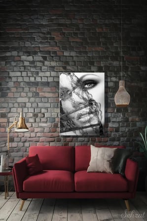Nü Kadın Portre Yelpaze Dikey Tekli Kanvas Duvar Tablosu Modern Salon Yatak Odası Ofis Cafe