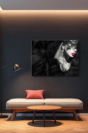 Nü Kadın Yüz Mücevher Küpe Kırmızı Ruj Yatay Tekli Kanvas Duvar Tablosu Salon Yatak Odası Ofis Cafe