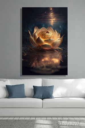 Dikey Tekli Kanvas Duvar Tablosu Modern Salon Mutfak Yatak Odası Ofis 3D Golden Lotus Çiçeği Gece