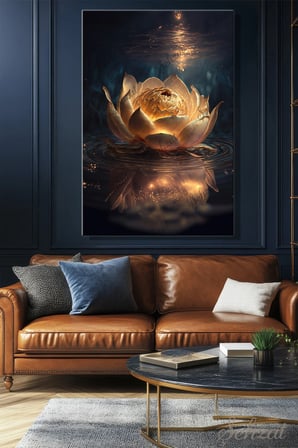 Dikey Tekli Kanvas Duvar Tablosu Modern Salon Mutfak Yatak Odası Ofis 3D Golden Lotus Çiçeği Gece