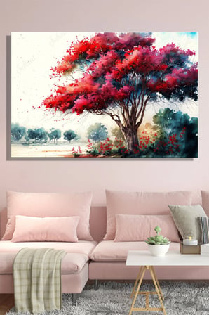 Şehzat Kanvas Tablo Kırmızı Ağaç 20 x 30 cm