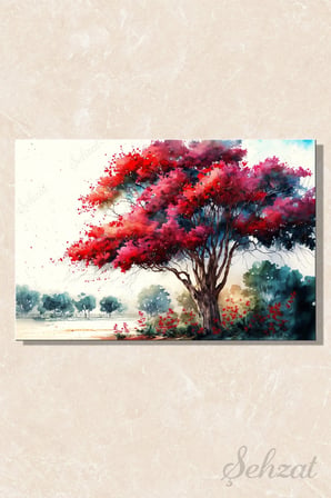 Şehzat Kanvas Tablo Kırmızı Ağaç 20 x 30 cm