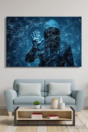 Yatay Tekli Kanvas Duvar Tablosu Modern Ofis İşyeri Siber Güvenlik Hackleme Casus Kod Virüs