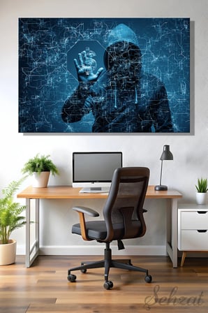 Yatay Tekli Kanvas Duvar Tablosu Modern Ofis İşyeri Siber Güvenlik Hackleme Casus Kod Virüs