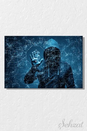 Yatay Tekli Kanvas Duvar Tablosu Modern Ofis İşyeri Siber Güvenlik Hackleme Casus Kod Virüs