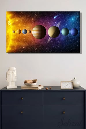 Panoramik Yatay Tekli Kanvas Duvar Tablosu Modern Salon Ofis Galaksi Gezegen Astroloji Uydu