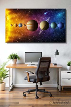 Panoramik Yatay Tekli Kanvas Duvar Tablosu Modern Salon Ofis Galaksi Gezegen Astroloji Uydu