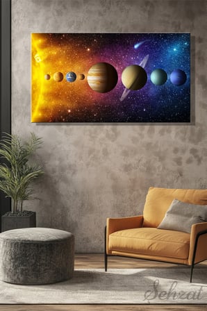 Panoramik Yatay Tekli Kanvas Duvar Tablosu Modern Salon Ofis Galaksi Gezegen Astroloji Uydu