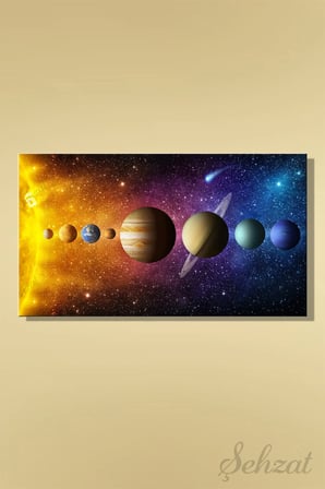 Panoramik Yatay Tekli Kanvas Duvar Tablosu Modern Salon Ofis Galaksi Gezegen Astroloji Uydu