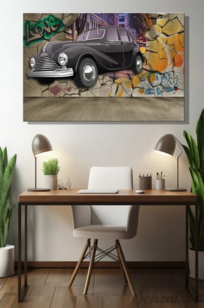 Şehzat Klasik Araba Grafiti Kanvas Tablo 20x30 cm Dekoratif Duvar Tablosu