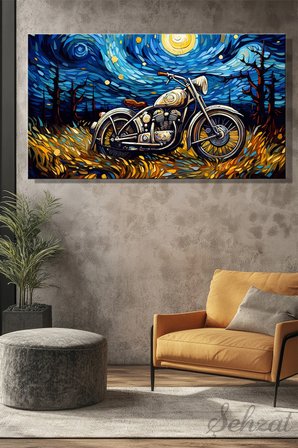 Panoramik Yatay Tekli Kanvas Duvar Tablosu Modern Salon Yatak Odası Ofis Soyut Motorsiklet