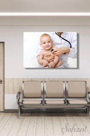 Yatay Tekli Kanvas Duvar Tablosu Modern Ofis Doktor Muayene Bebek Hastane Sağlık Klinik