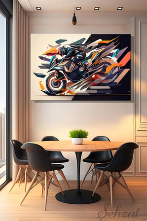 Yatay Tekli Kanvas Duvar Tablosu Modern Salon Mutfak Yatak Odası Ofis Geometrik Soyut Motorsiklet