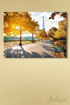 Yatay Tekli Kanvas Duvar Tablosu Modern Salon Mutfak Yatak Odası Ofis Fransa Paris Eyfel Kulesi Sonbahar