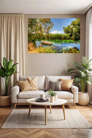 Şehzat Kanvas Tablo 20 x 30 cm Akyaka Azmak Manzara Kayık