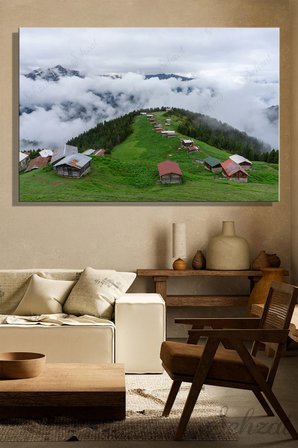 Yatay Tekli Kanvas Duvar Tablosu Salon Mutfak Yatak Odası Ofis Rize Pokut Yaylası Karadeniz