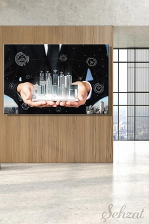 Yatay Kanvas Duvar Tablosu Tekli Ofis 5G Teknoloji Network İnternet Komünikasyon Bilgisayar İş