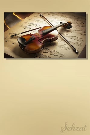 Panoramik Tekli Kanvas Duvar Tablosu Modern Salon Yatak Odası Ofis Müzik Sanat Keman Nota İş