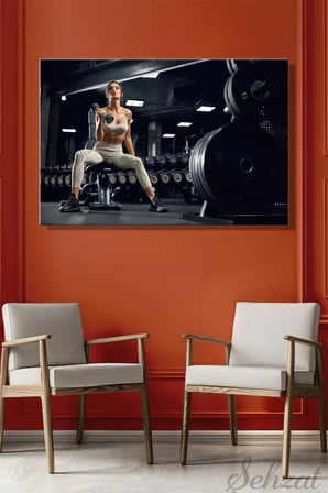 Yatay Tekli Kanvas Duvar Tablosu Modern Spor Salonu Ofis Fitness Antreman Dambıl Form Gym İş