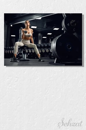Yatay Tekli Kanvas Duvar Tablosu Modern Spor Salonu Ofis Fitness Antreman Dambıl Form Gym İş