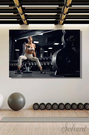 Yatay Tekli Kanvas Duvar Tablosu Modern Spor Salonu Ofis Fitness Antreman Dambıl Form Gym İş