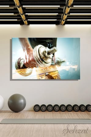 Yatay Tekli Kanvas Duvar Tablosu Modern Spor Salonu Ofis Sporcu Dambıl Fitness Badi Gym Antreman İş