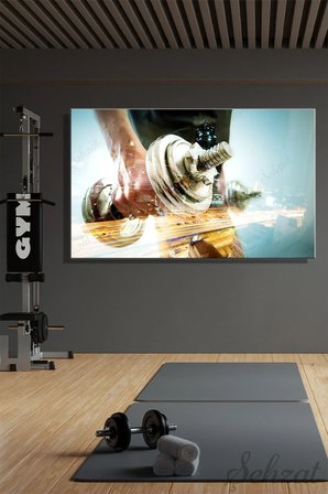 Yatay Tekli Kanvas Duvar Tablosu Modern Spor Salonu Ofis Sporcu Dambıl Fitness Badi Gym Antreman İş