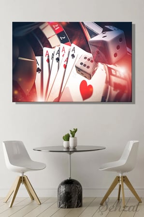 Yatay Tekli Kanvas Duvar Tablosu Modern 3D Casino Las Vegas Poker Zar Oyun Kartı Slot Rulet İş