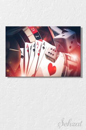 Yatay Tekli Kanvas Duvar Tablosu Modern 3D Casino Las Vegas Poker Zar Oyun Kartı Slot Rulet İş