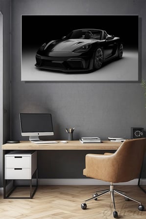 Panoramik Yatay Tekli Kanvas Duvar Tablosu Modern Salon Yatak Odası Ofis 3D Cabrio Siyah Spor Araba