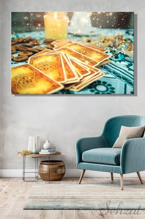 Yatay Tekli Kanvas Duvar Tablosu Modern Salon Mutfak Yatak Odası Ofis Tarot Kartları Spiritüel Astroloji İş